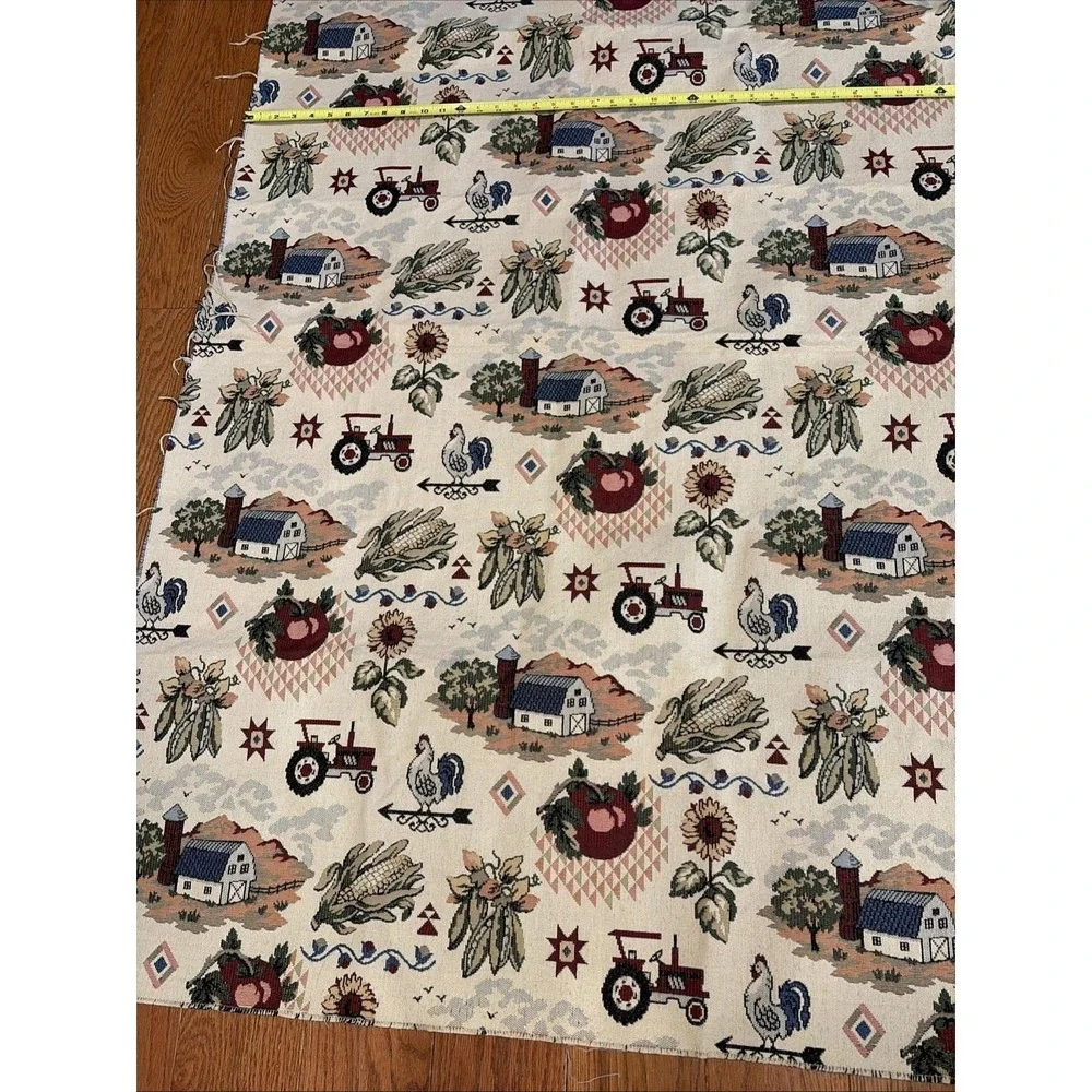 Vintage Farmhouse Tapestry Fabric Panel‎ Farm Barn Tractor Rooster 60x45